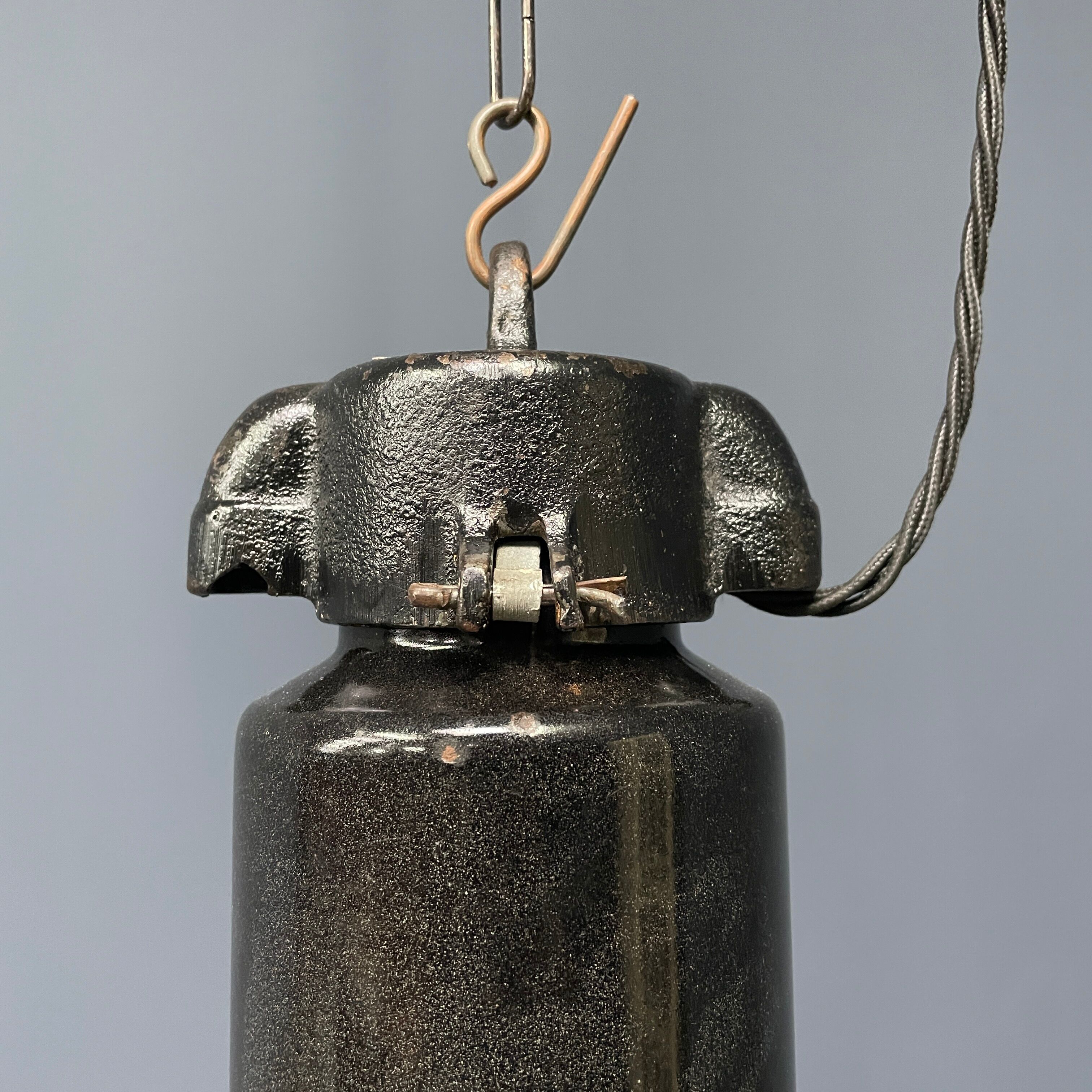 Large black enamel Bauhaus hanging lamp