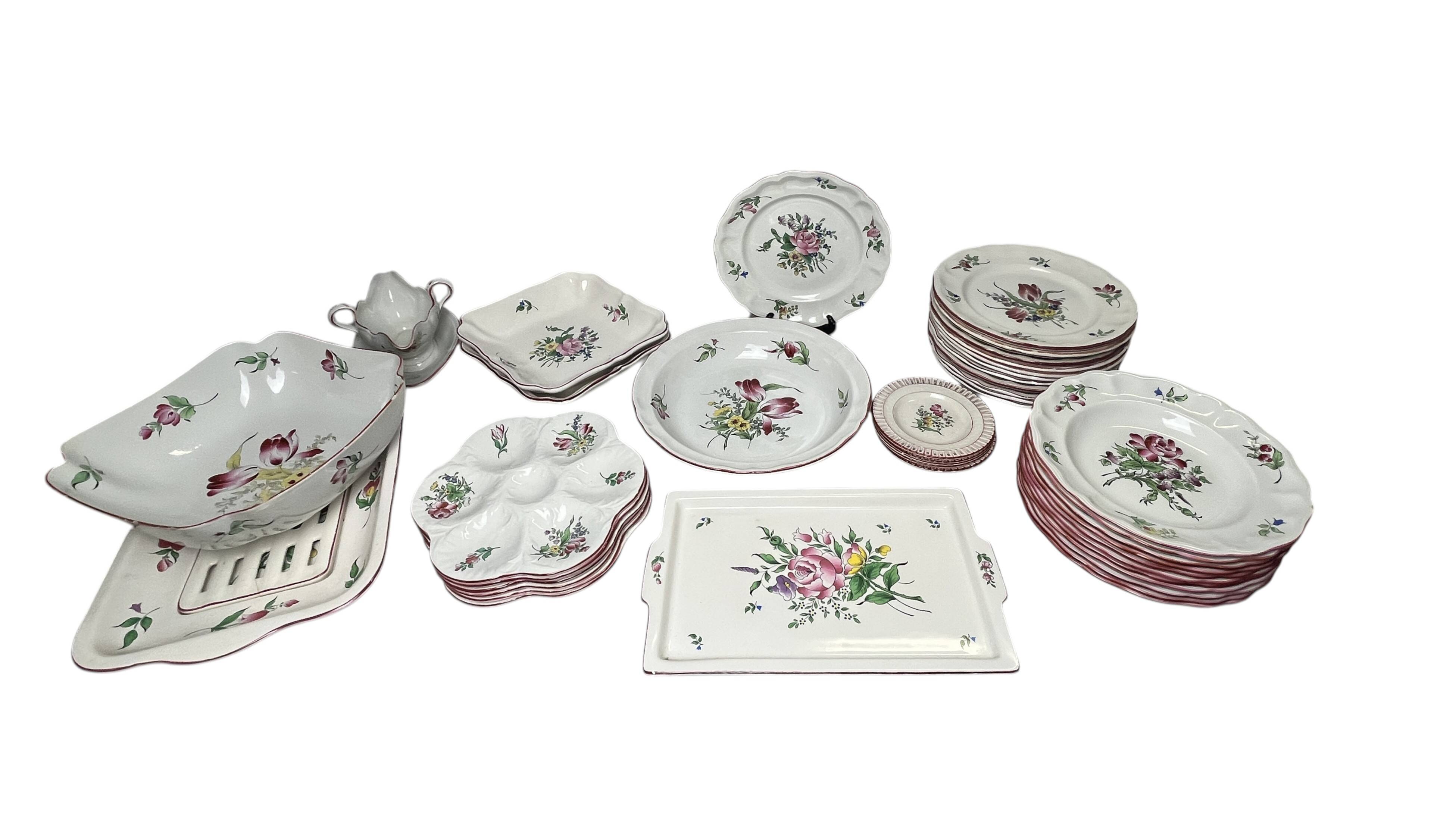42-piece Lunéville KG tableware set with floral decoration, 20th century