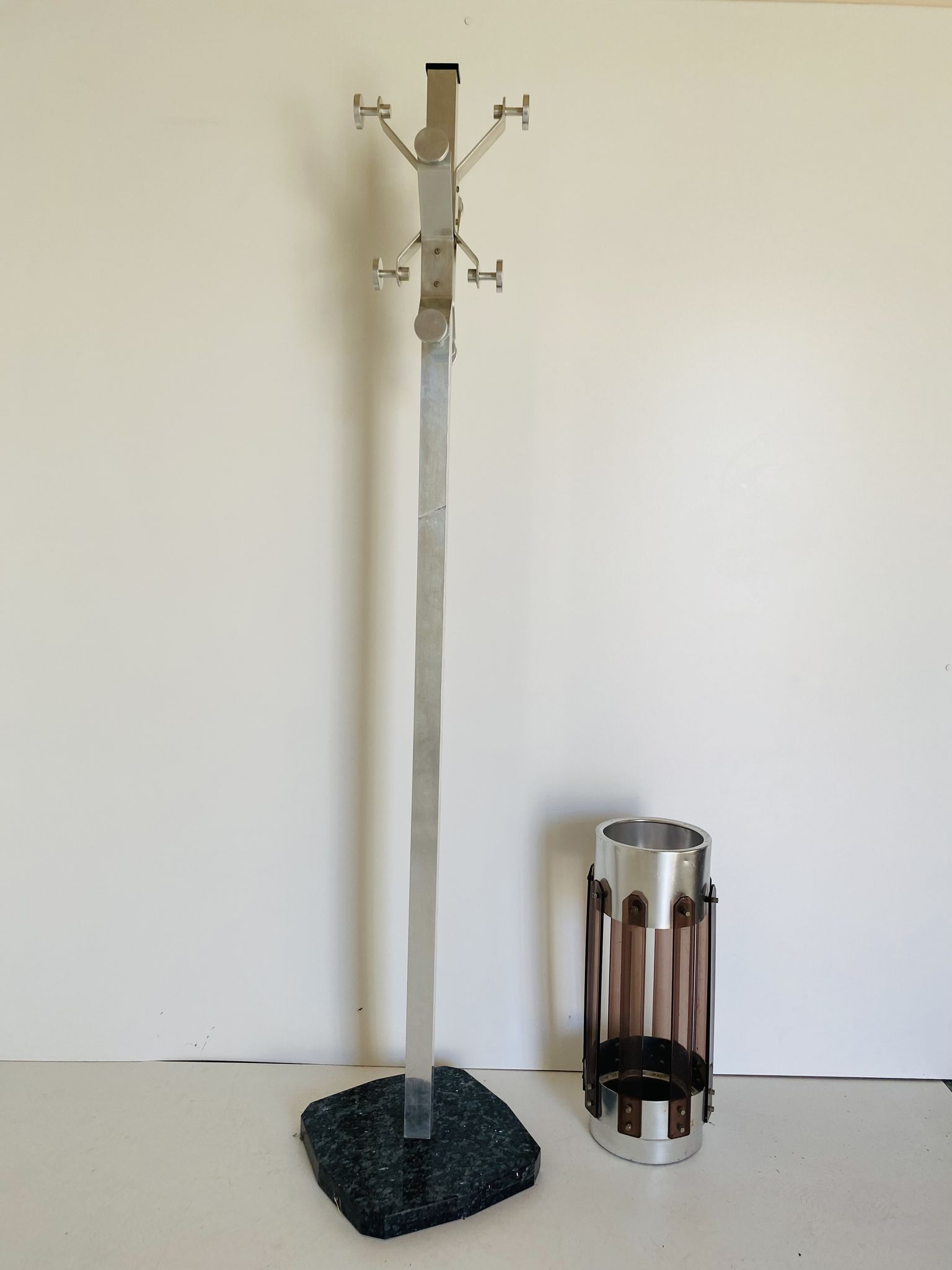 1970s vintage chrome coat and umbrella racks, set of two