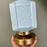 Vintage art deco globe table lamp in blue opaline