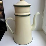 glazed teapot in yellow and green metal early twentieth century