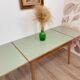 Vintage extendable dining table, wood and sage green