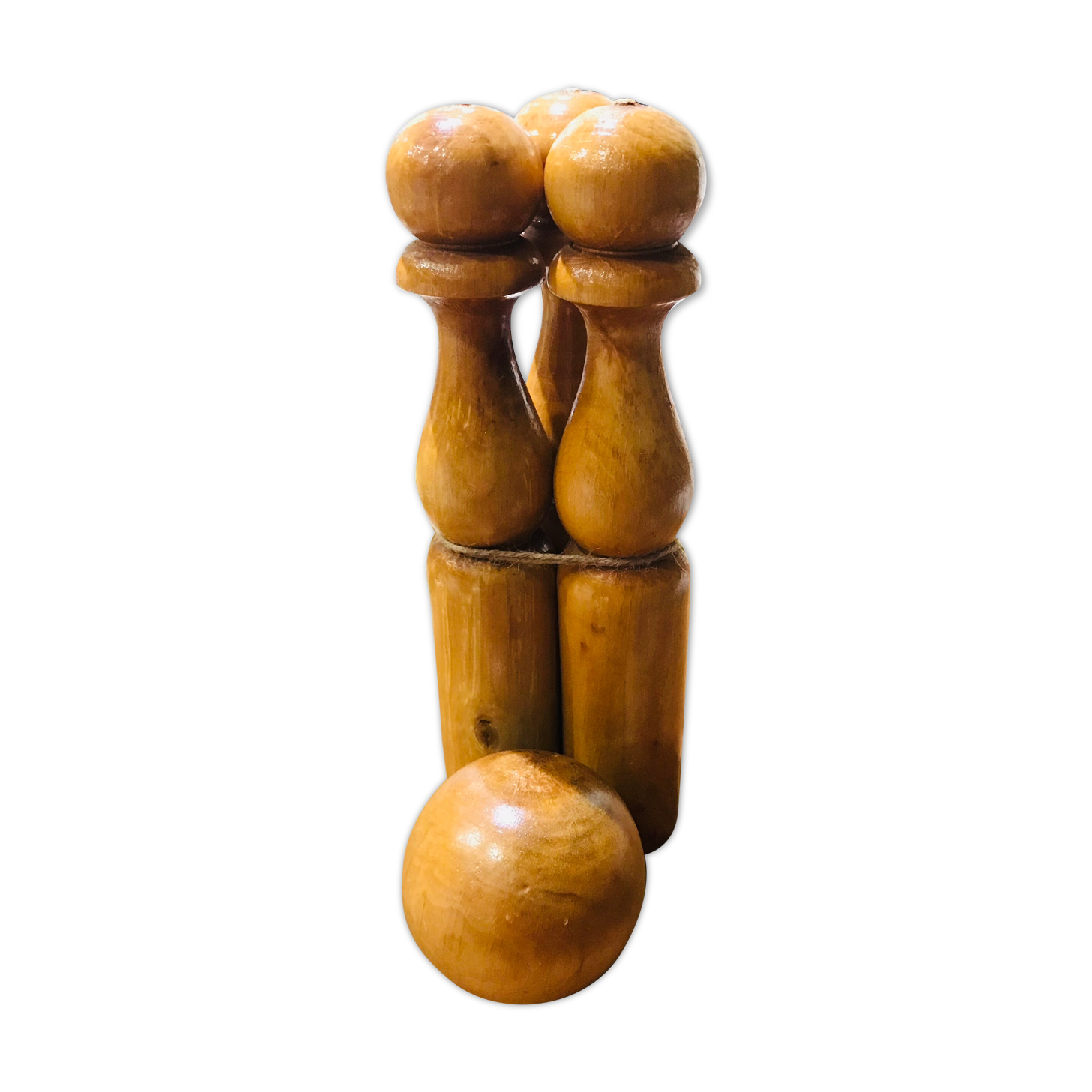 JEU ANCIEN DE 9 quilles en bois avec leur boule H 17cm , diamètre 2 cm EUR 15,00 - FR