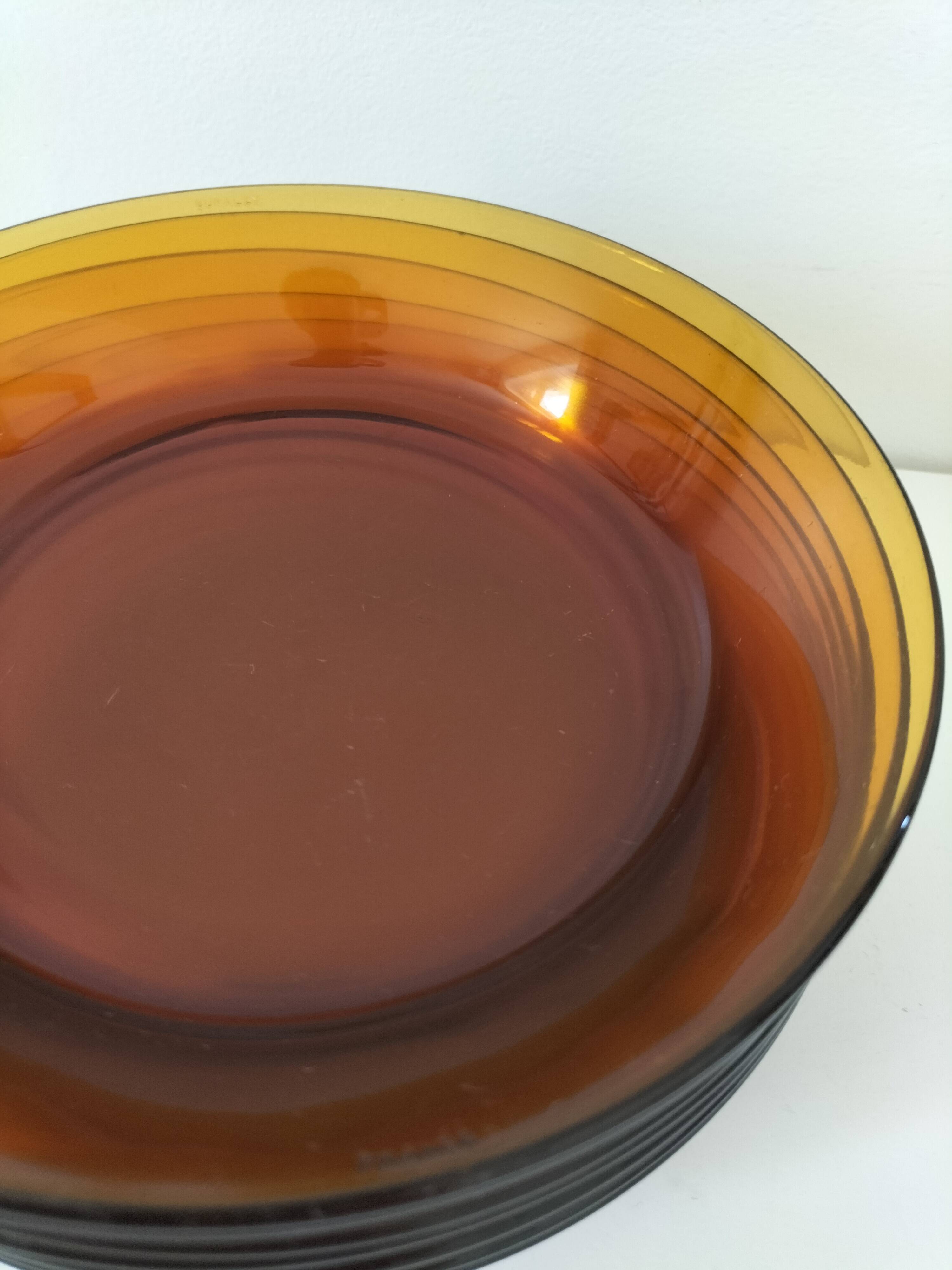 7 deep plates Duralex amber glass