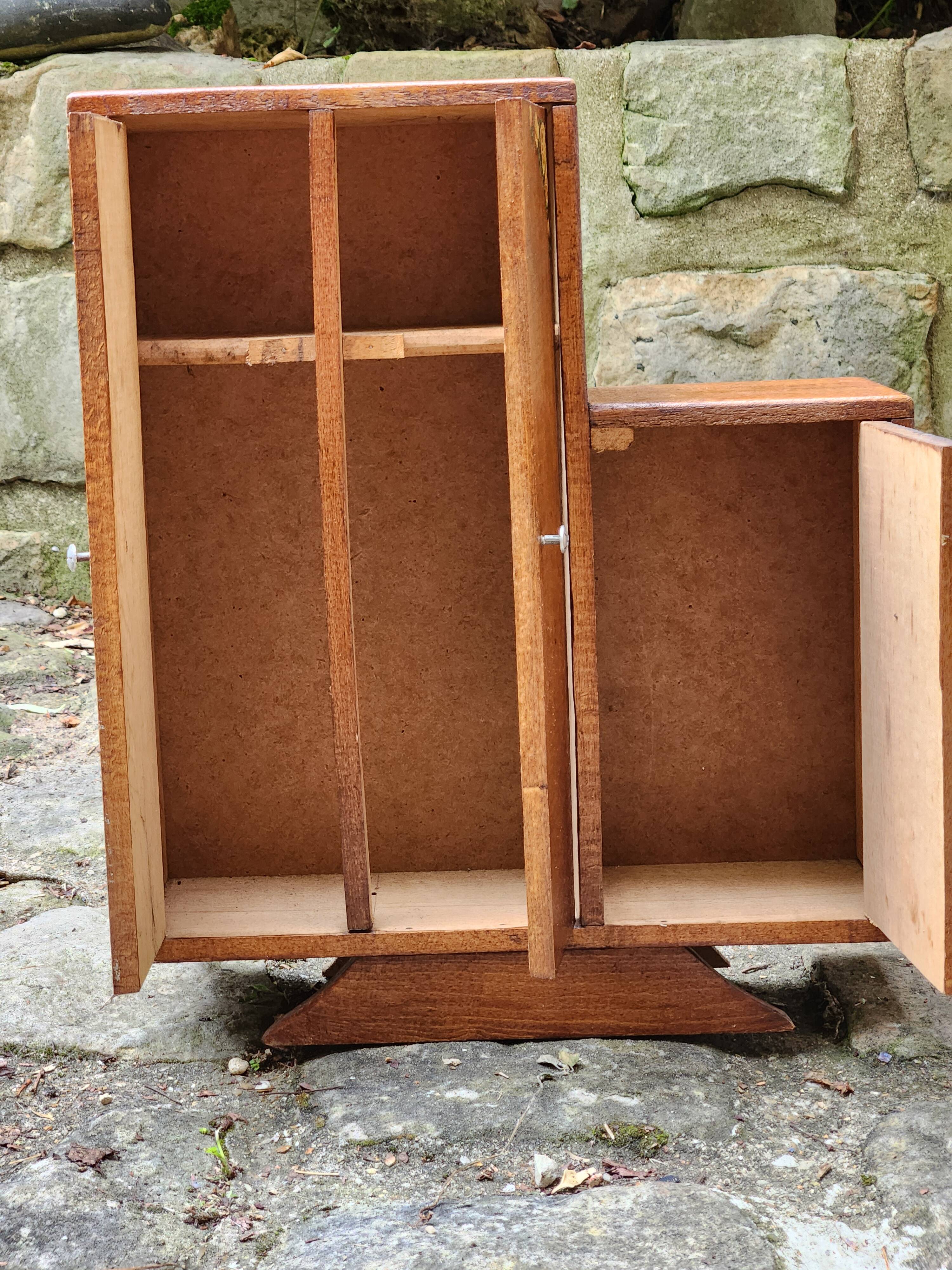 Vintage wooden doll wardrobe Art Deco