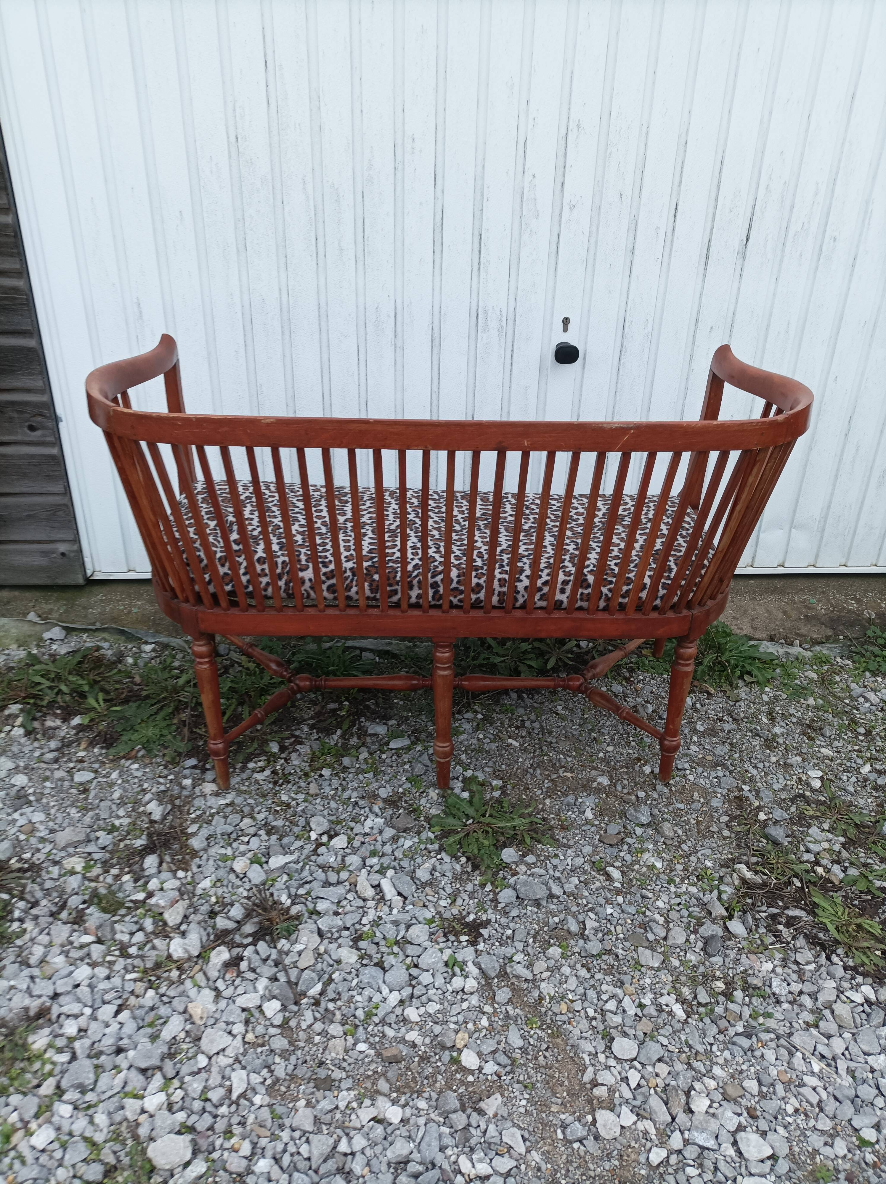 Banc bois léopard véranda salon 6 pieds vintage
