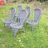 5 anciennes chaises en rotin & cannage gris