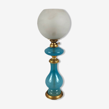 Table lamp in blue opaline and gold metal