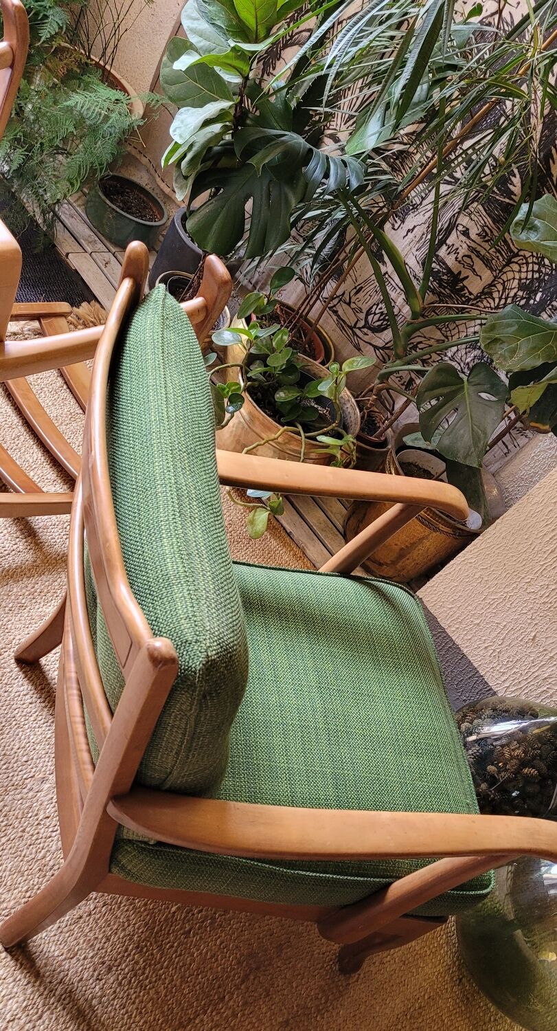 Pair of vintage armchair green fabrics