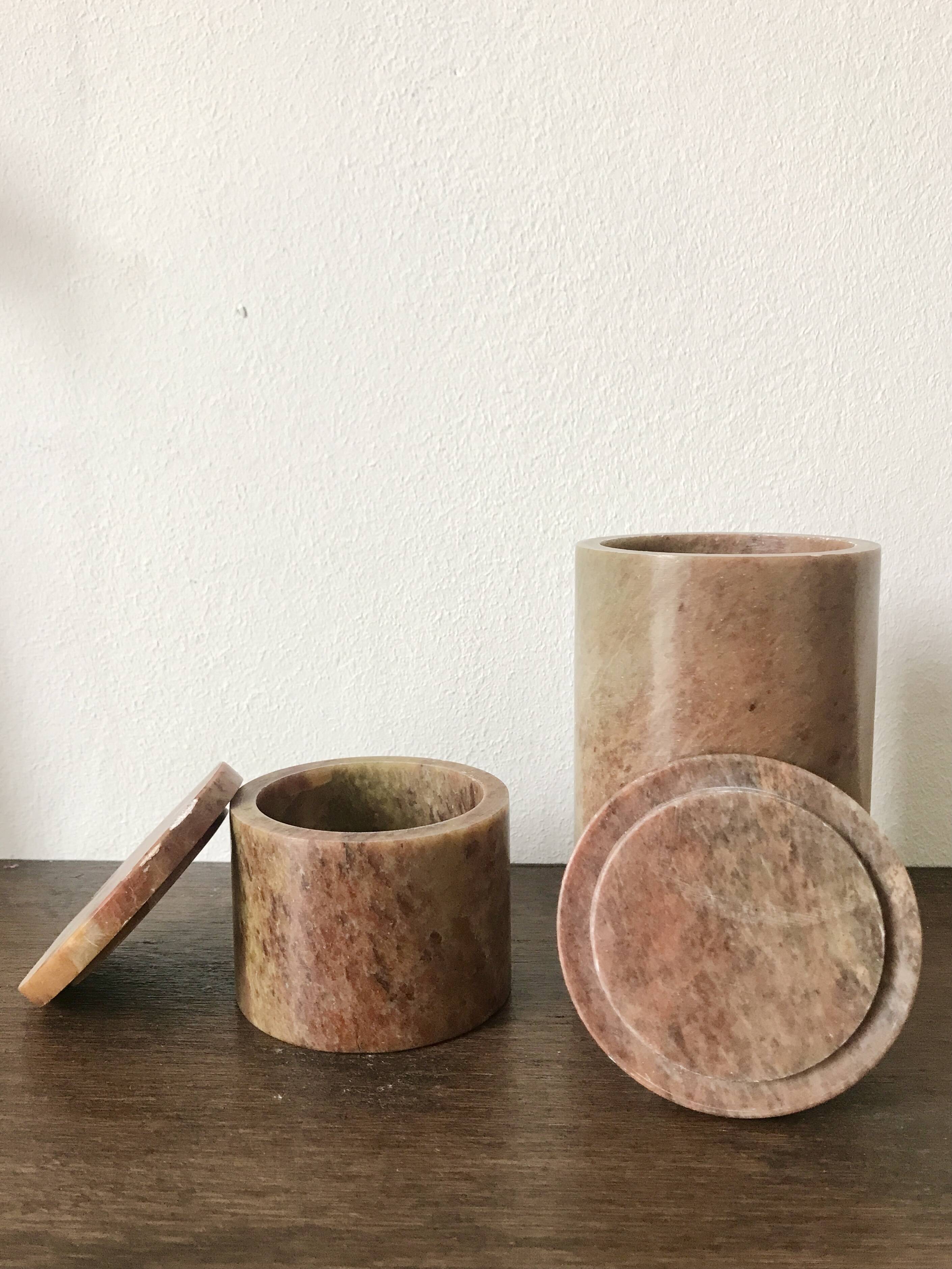 Duo of brown stone boxes