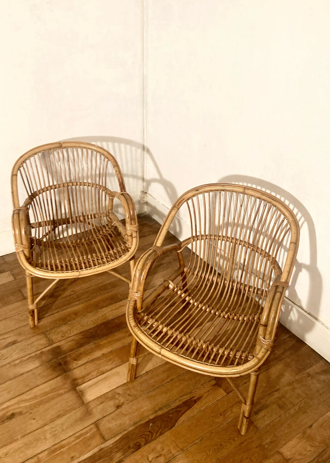 Pair of rattan armchairs