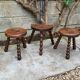 3 vintage turned wood stools