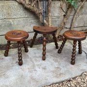 3 vintage turned wood stools