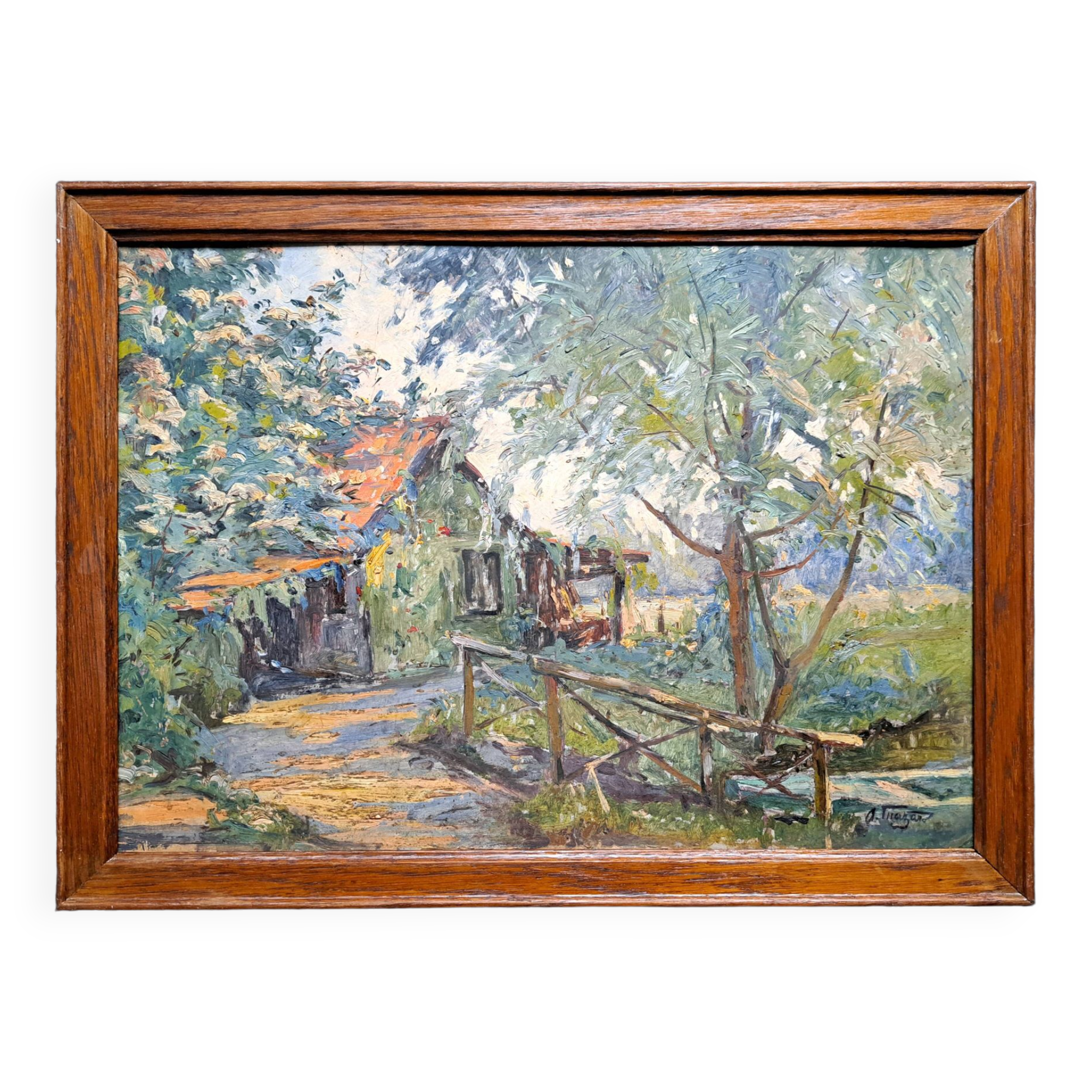 Impressionist oil painting on cardboard signed MAZARD - Barbizon school