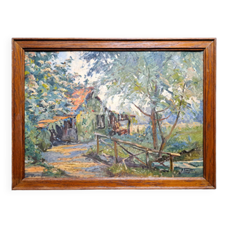 Tableau impressionniste huile sur carton signée MAZARD - école de Barbizon