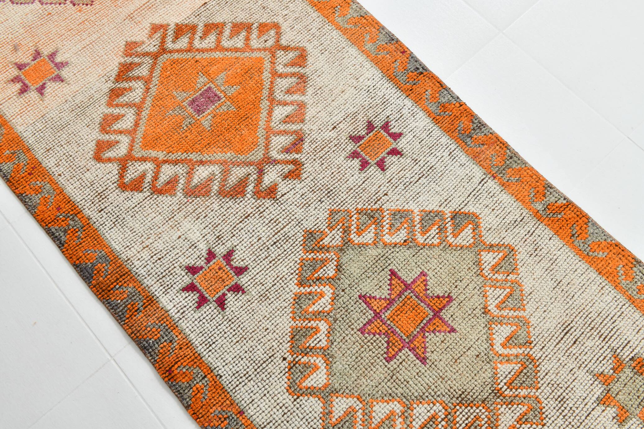 Vintage Orange Pattern Turkish Runner Rug, 95x342 Cm