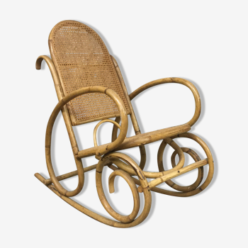 Rocking-chair in bamboo rattan and vintage wicker 1950