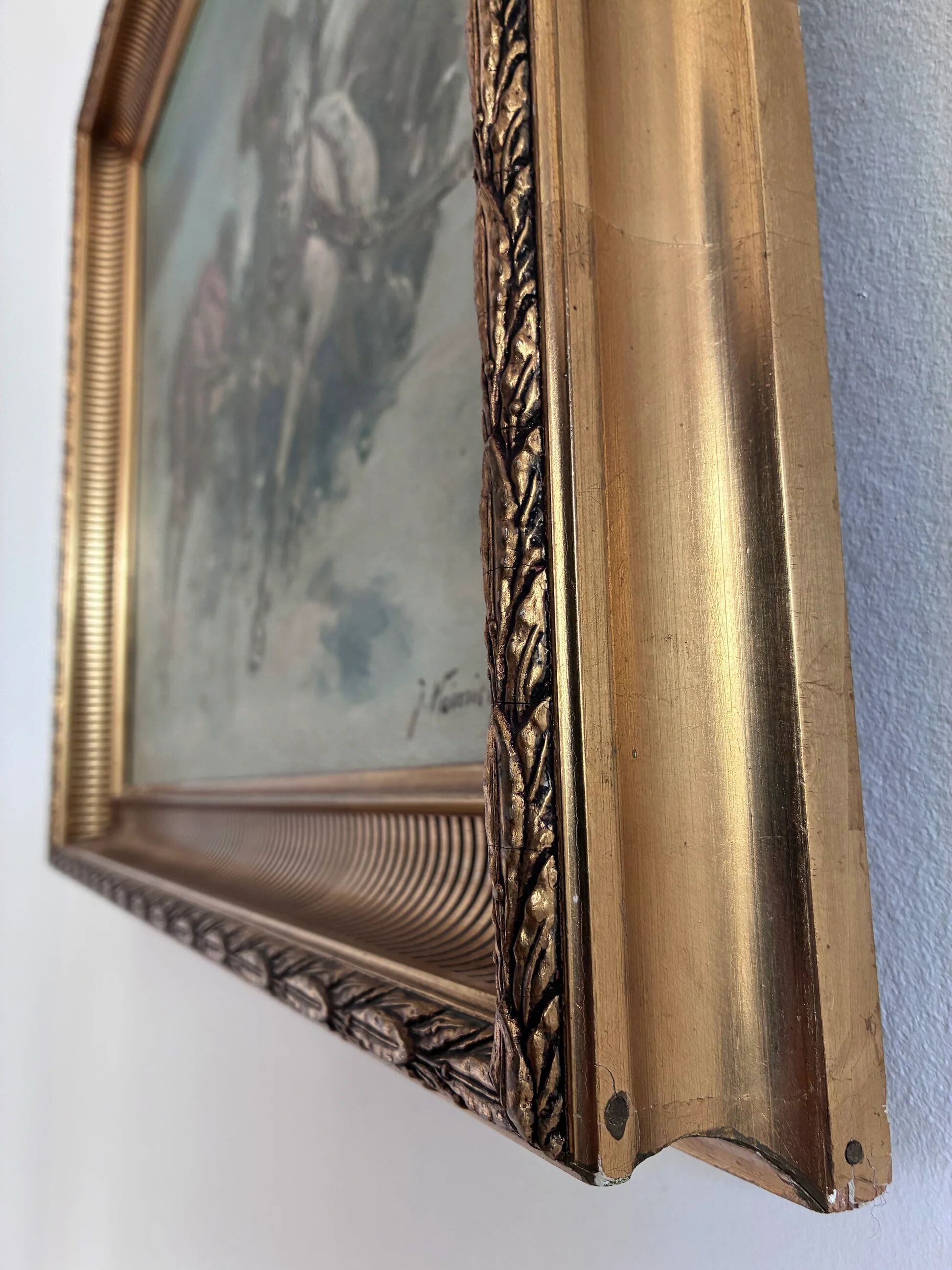 Peinture à l'huile vintage originale de cheval, grande œuvre d'art équestre signée pour mur.