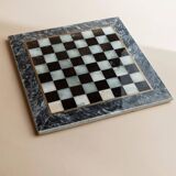 Vintage Marble Chess Set in Black and Cream Stone with Hand-Carved Pieces, Italian 1960s
