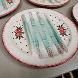 Plat et assiettes barbotine , service à asperges en faience de longchamp