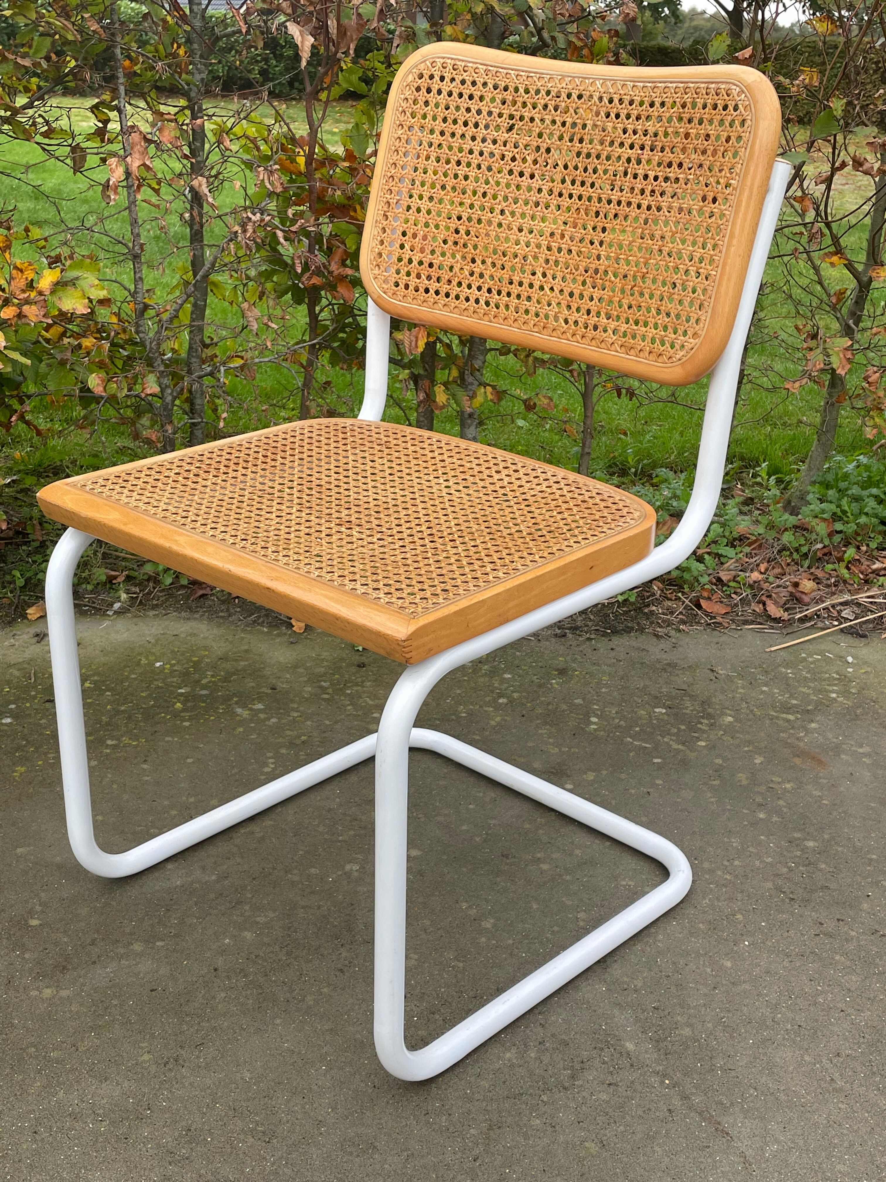 Cesca chair b32 model in white and wood by Marcel Breuer