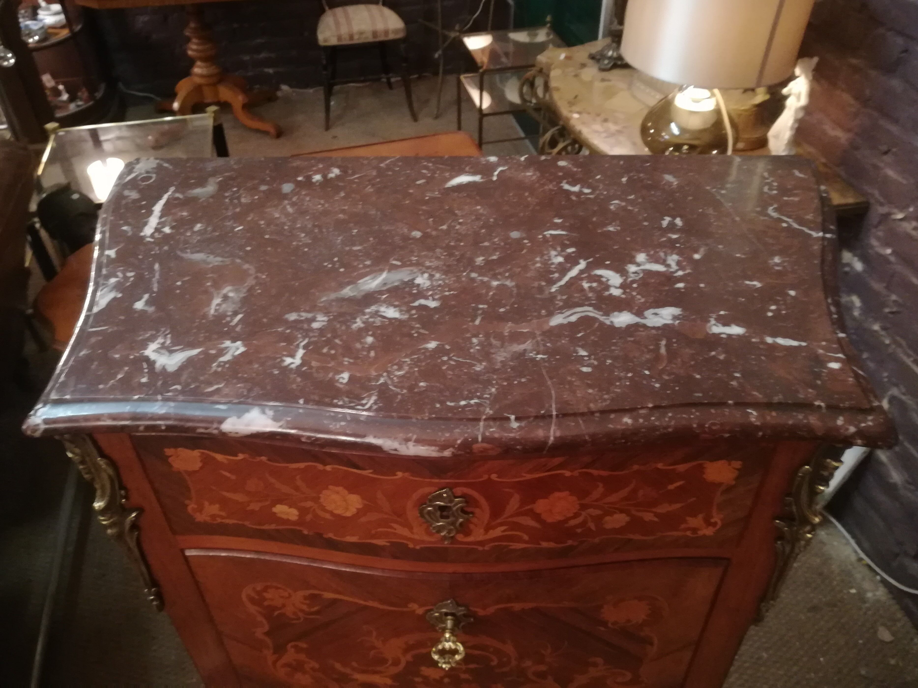 19th-century secretary in marquetry and marble