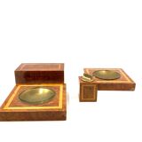 Cendriers en laiton et bois, briquet et boîte à cigares, italie 1970