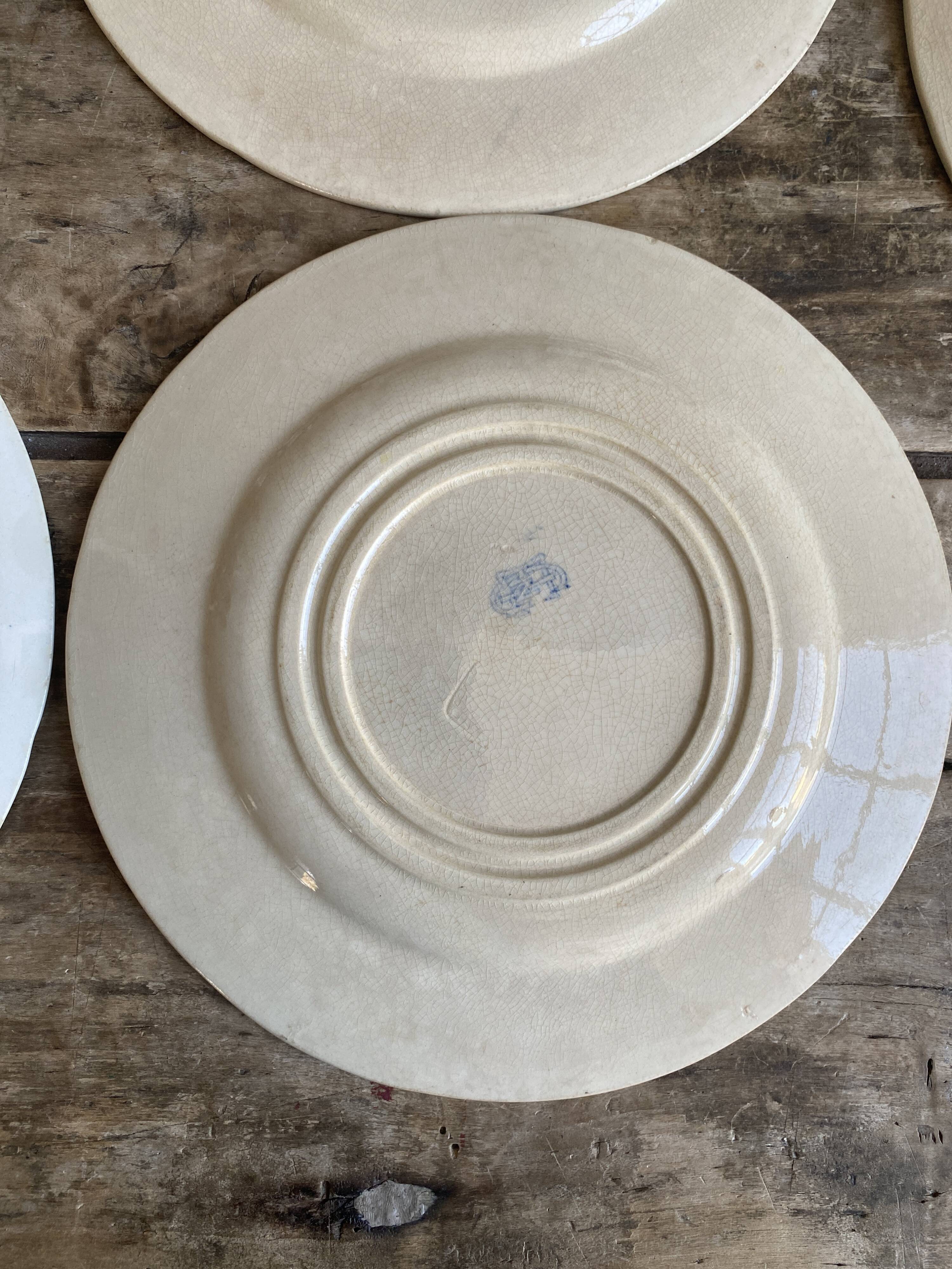 Set of 5 antique Gien plates – Fleur de Lys pattern – Ironstone