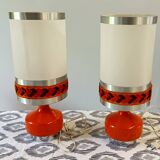 Pair of vintage 1970s orange table/bedside lamps.