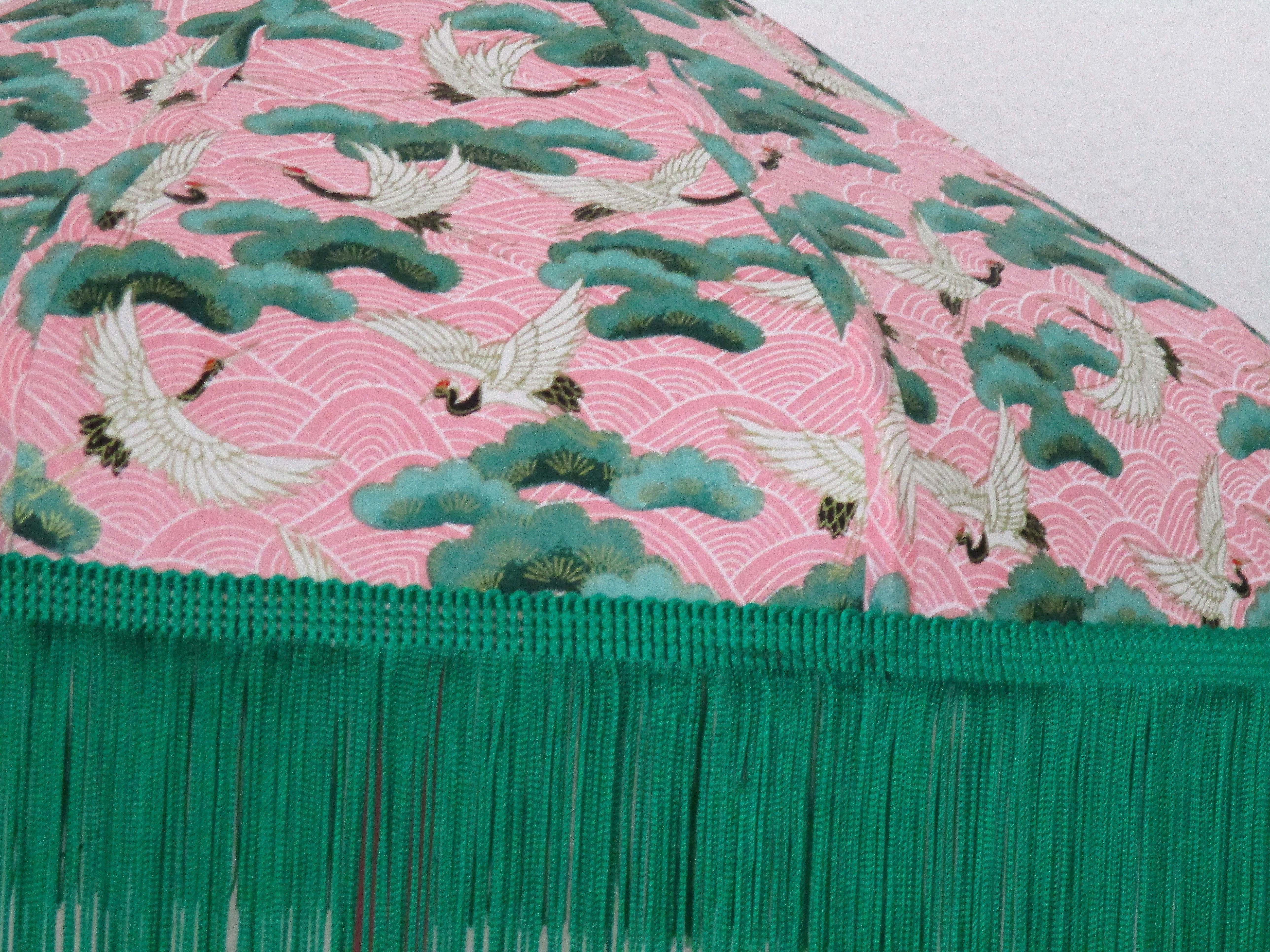 Suspension "Victoria" in paper japonasis rse with cranes and green fange.