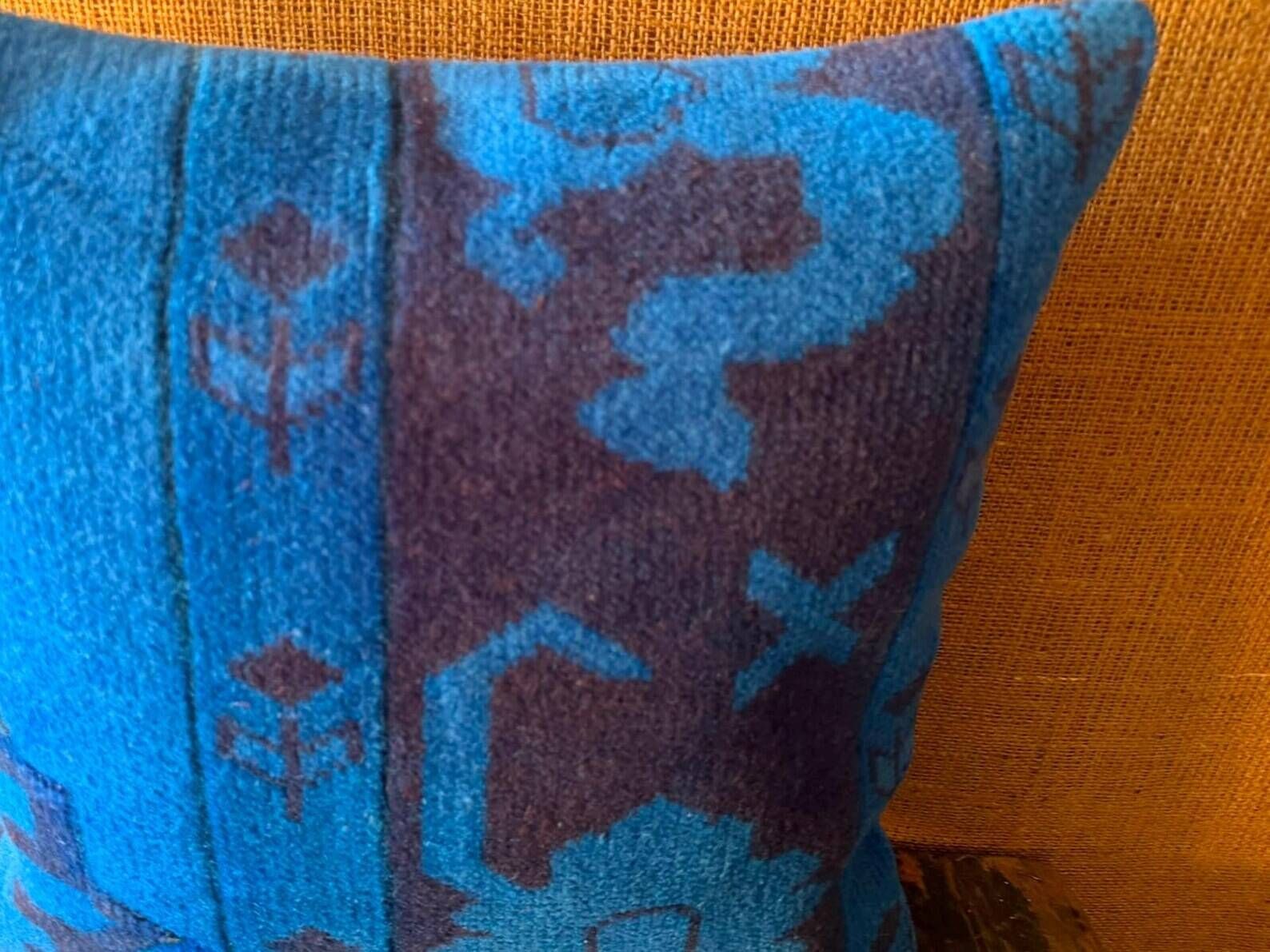 Vintage Turkish Wool Medallion Pillow, Hand-Knotted Rug Cushion