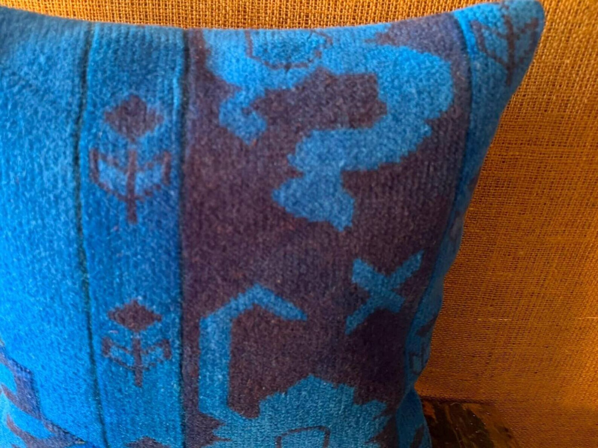 Coussin en laine turque vintage à médaillon, coussin de tapis noué à la main