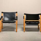 Arne Norell Sirocco Safari Lounge Chairs in Black Leather and Ash, Sweden