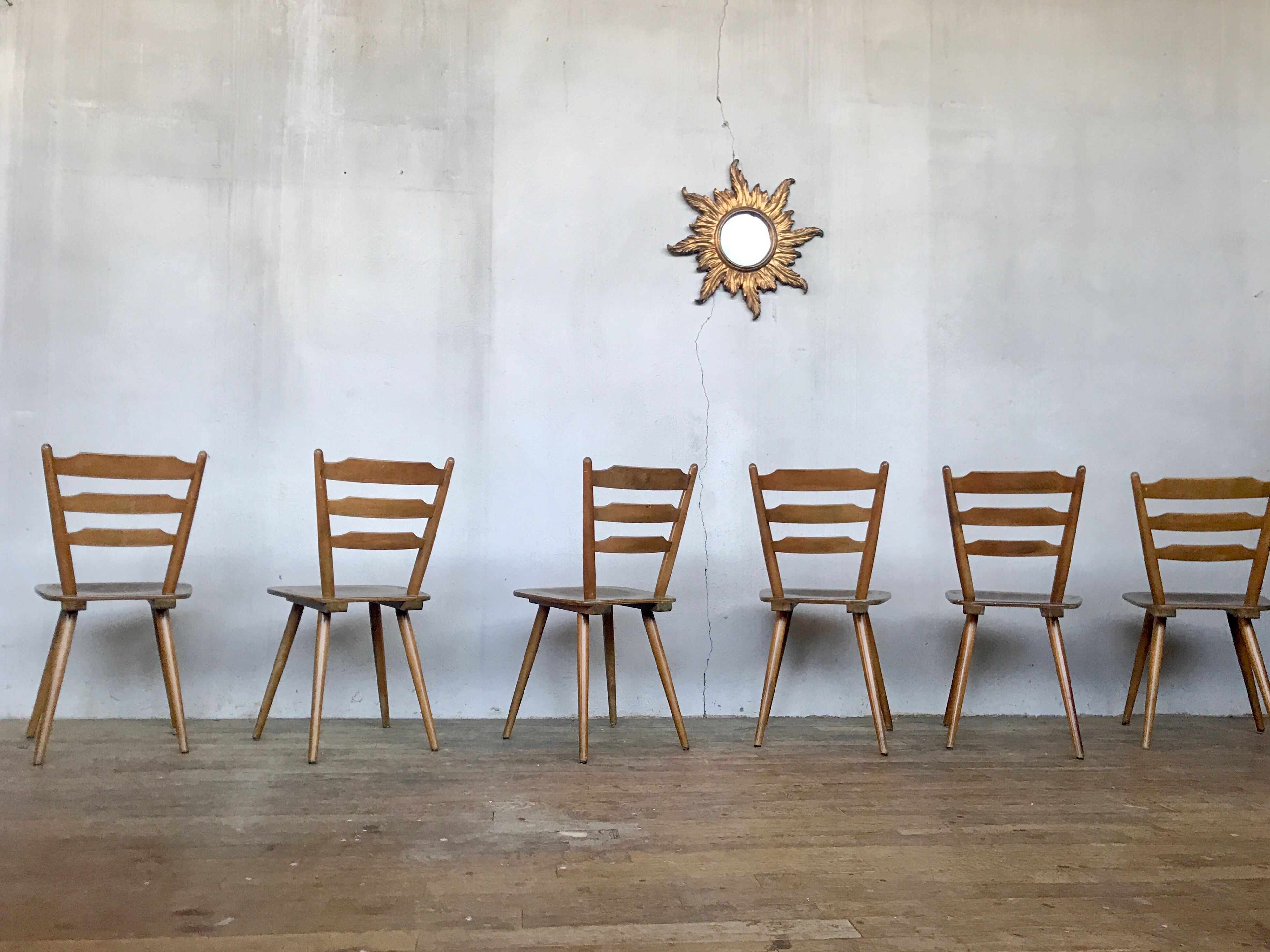 Series of 6 Scandinavian chairs or vintage wooden bistro