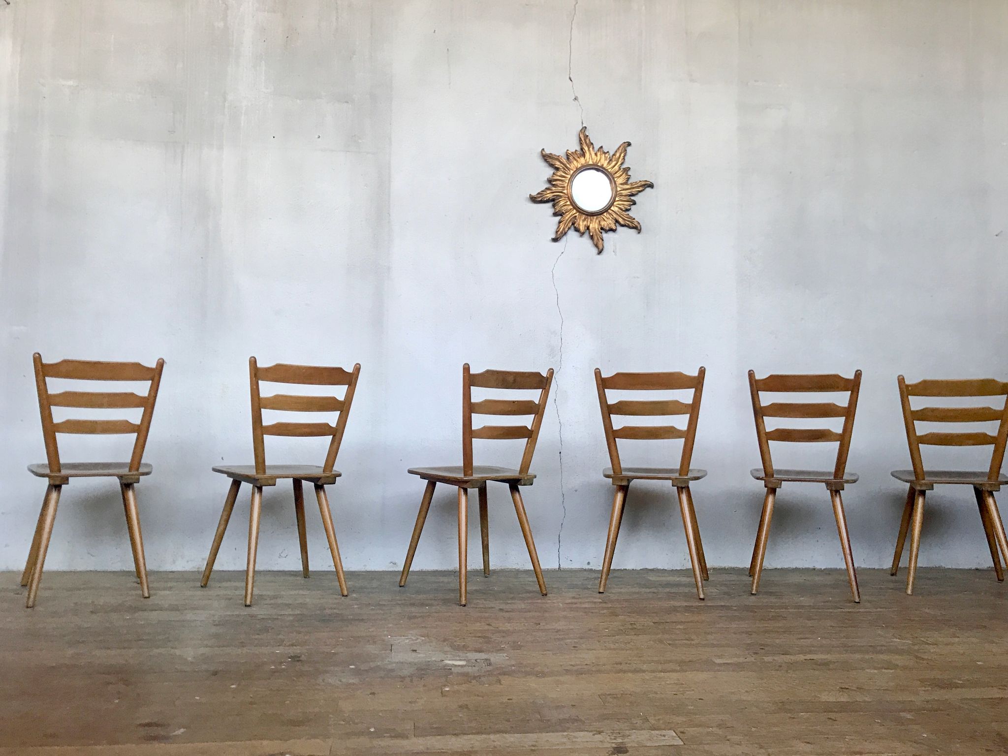 Series of 6 Scandinavian chairs or vintage wooden bistro