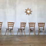 Series of 6 Scandinavian chairs or vintage wooden bistro