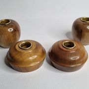 Set of 4 Myrtle Wood Candle Holders with Brass Inserts, Made in Port Orford, Oregon