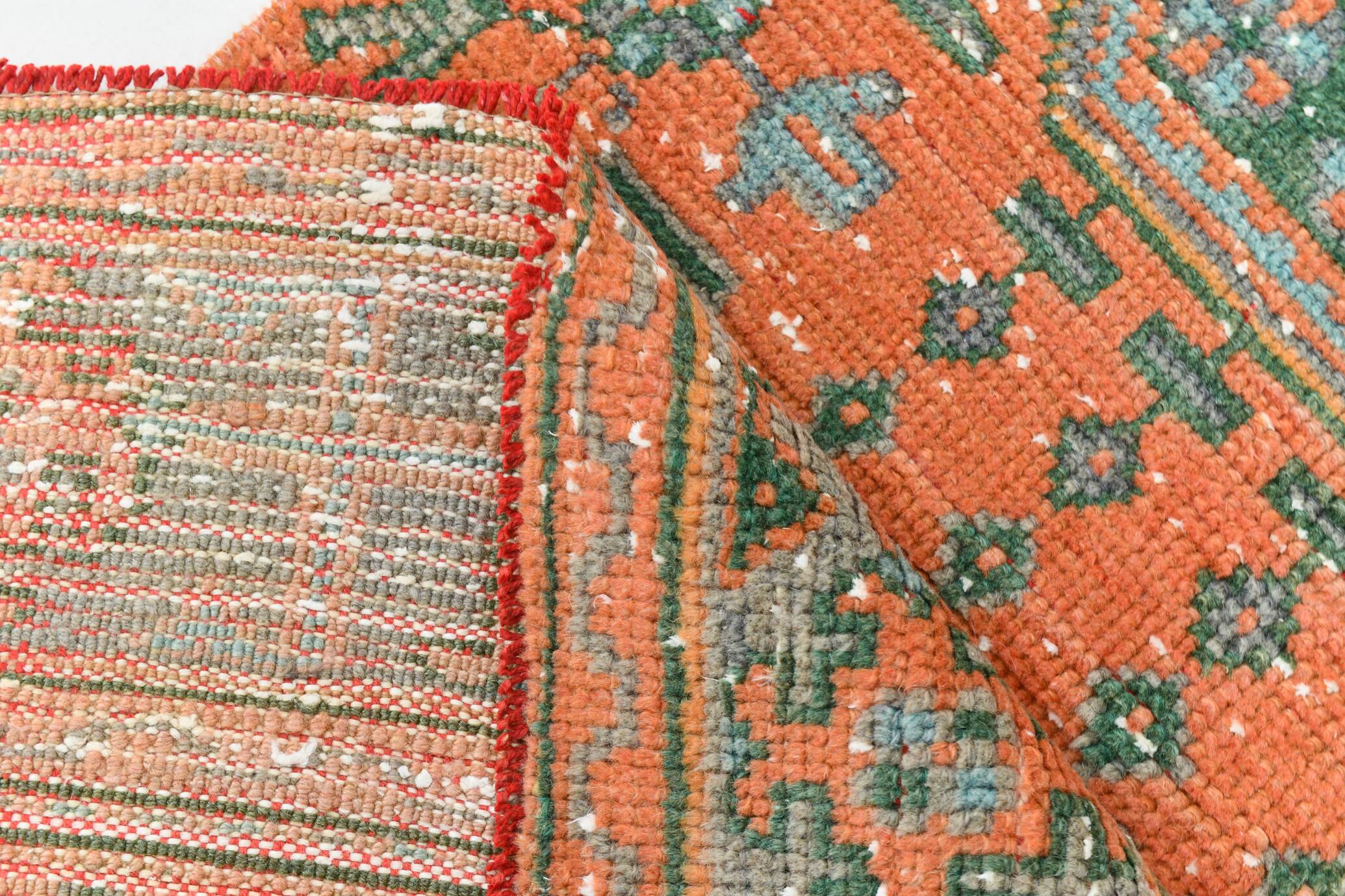 Tapis de couloir vintage antique orange corail, 74 x 334 cm