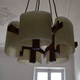 Scandinavian chandelier 5 lights 1960 teak and perspex