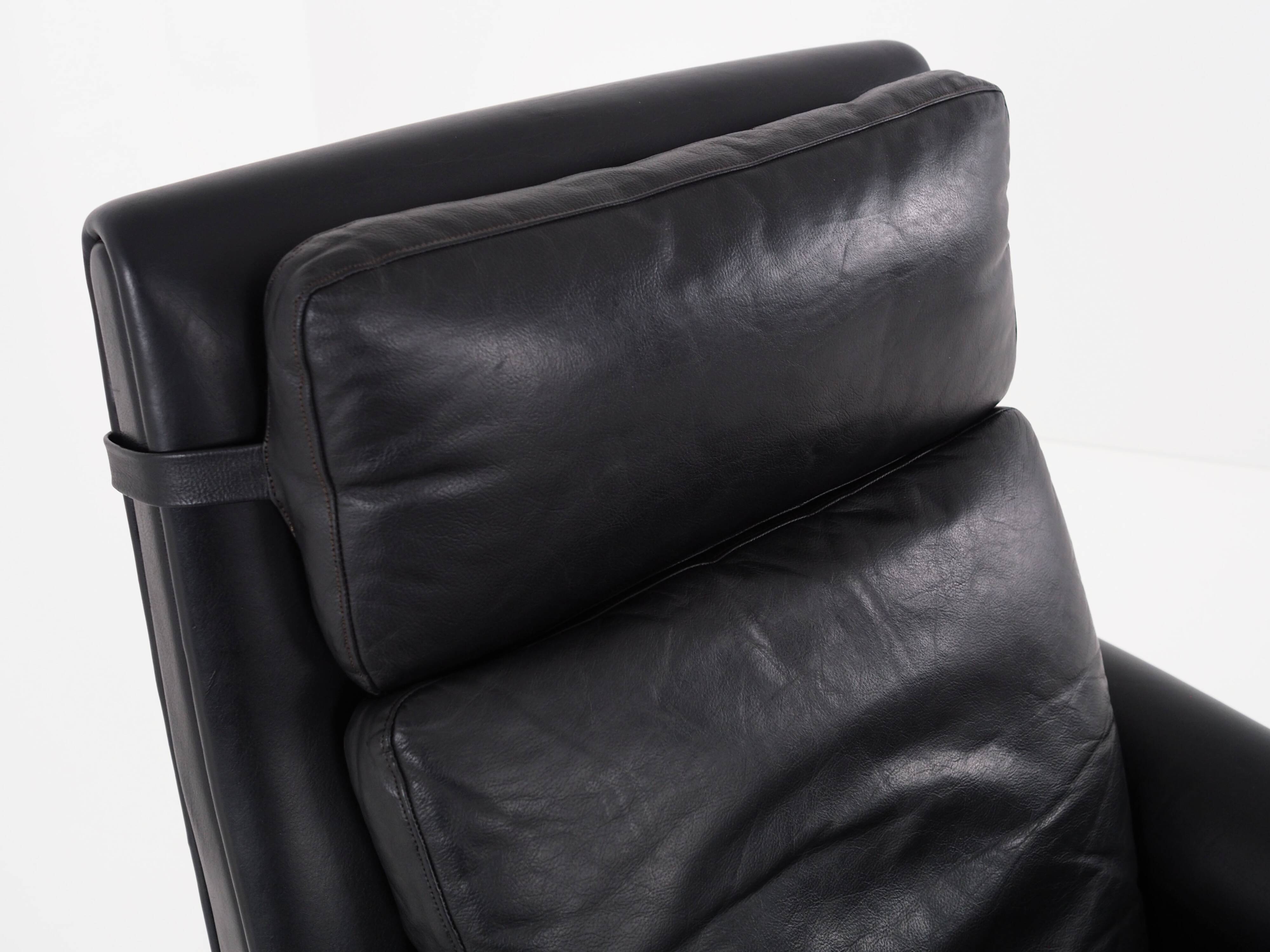 Black leather armchair, Danish design, 1970s, production: Denmark