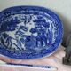 White/blue oval english porcelain dish