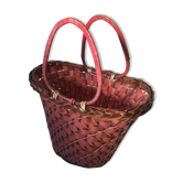 Panier ancien deco en osier tressé & scoubidou rouge + anse vintage