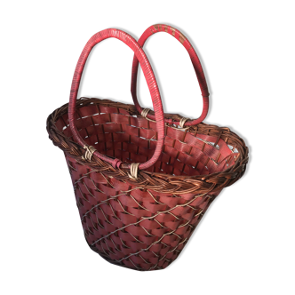 Old Deco Basket in Braided Wicker - Red Scoubidou - Anse Vintage