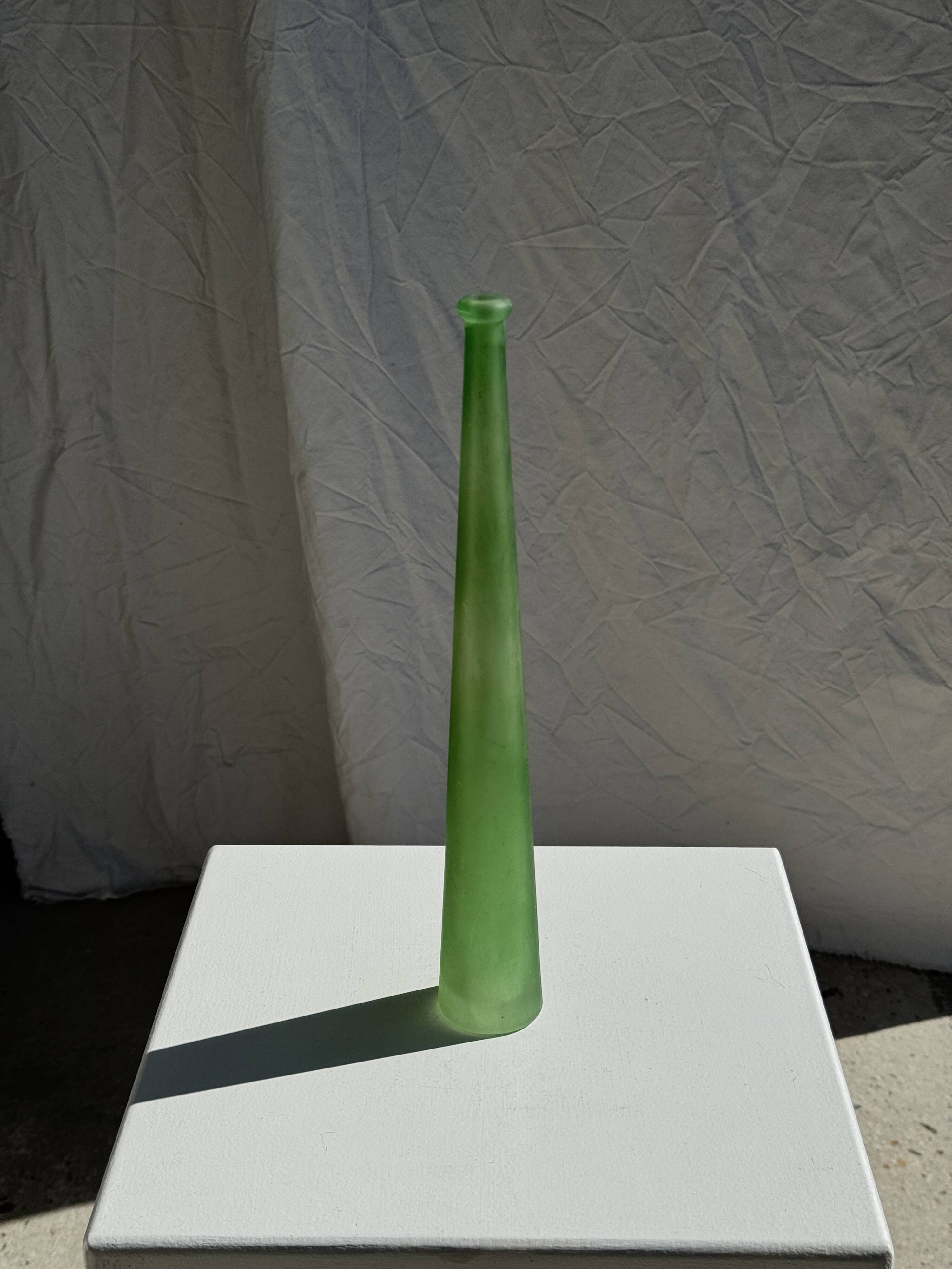 Vintage polished green glass soliflore vase H32