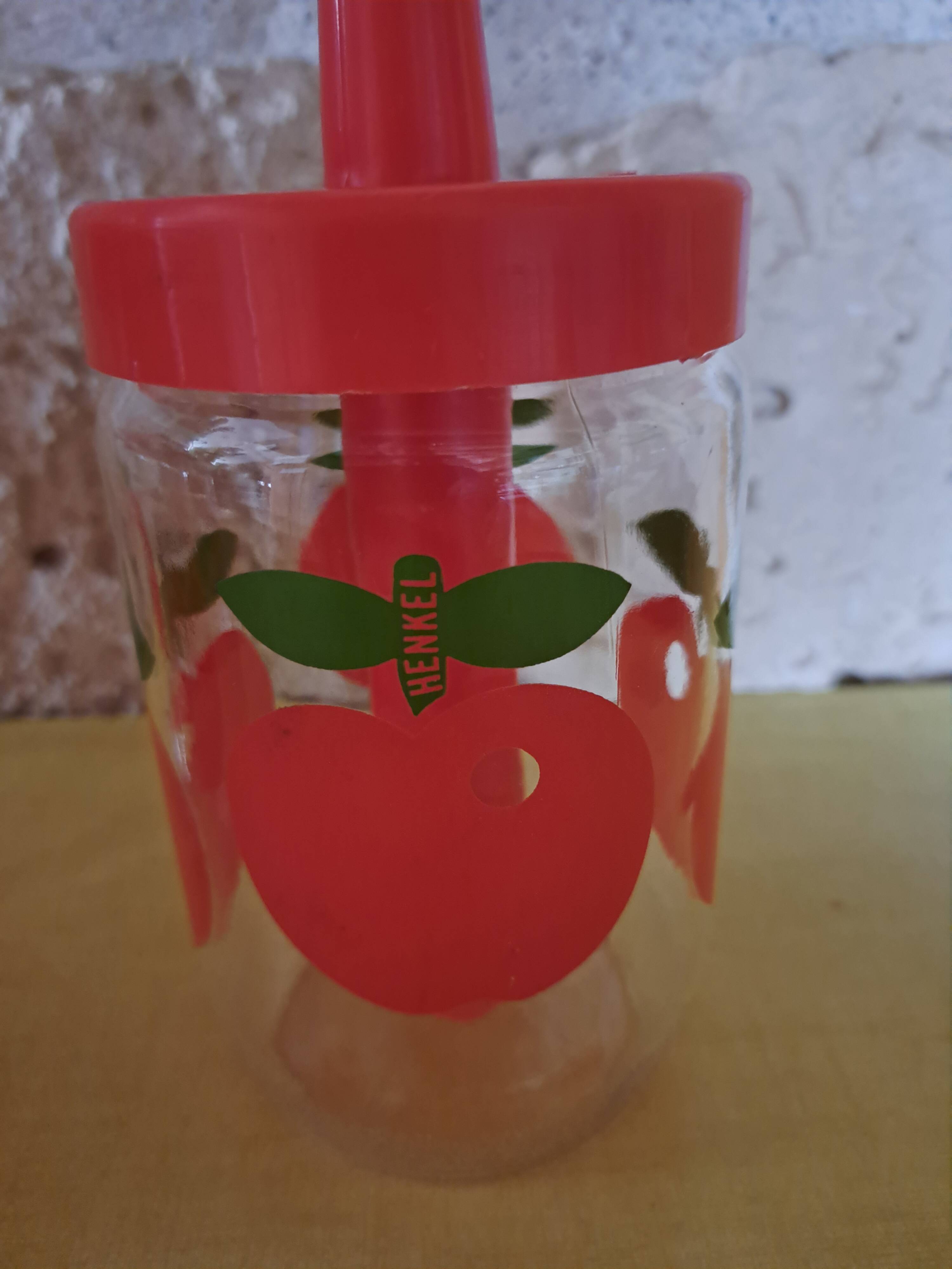 Lot De 2 Pots Bocaux Henkel Pommes Vintage, Verre Rouge Et Vert, Hauteur 15"