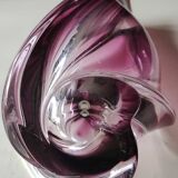Large Val St Lambert Vase, signed. In pink tones. Twisted design/33 cm