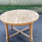 Table à manger ronde extensible de ferme rénovée en bois brut 170cm