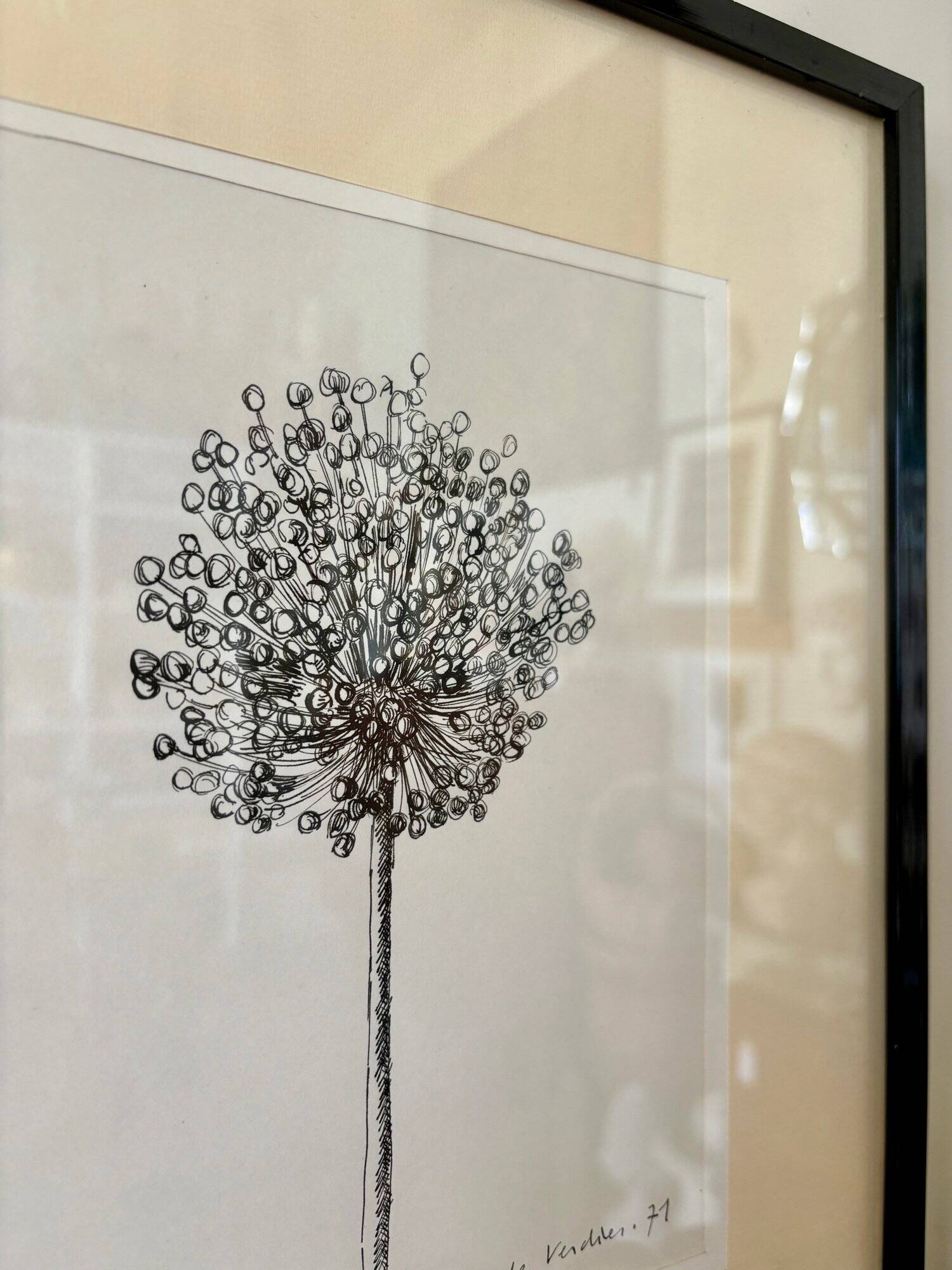 Drawing, work on paper by Claude Verdier framed, 1971