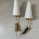 Pair of 1950 sconces in brass and opaque glass