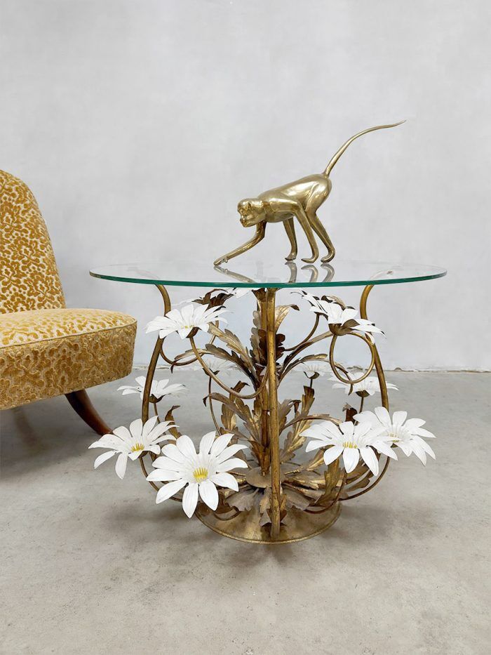 Hollywood Regency 'Flowers' Brass Coffee Table